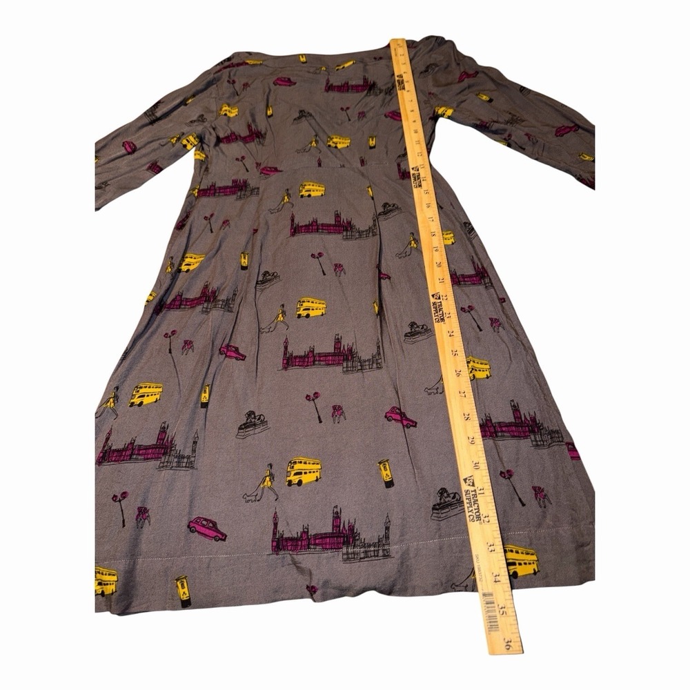 Boden London Scene Print Gray Ones Length Gray Dress Size 8 Viscose Whimsical - Picture 8 of 8